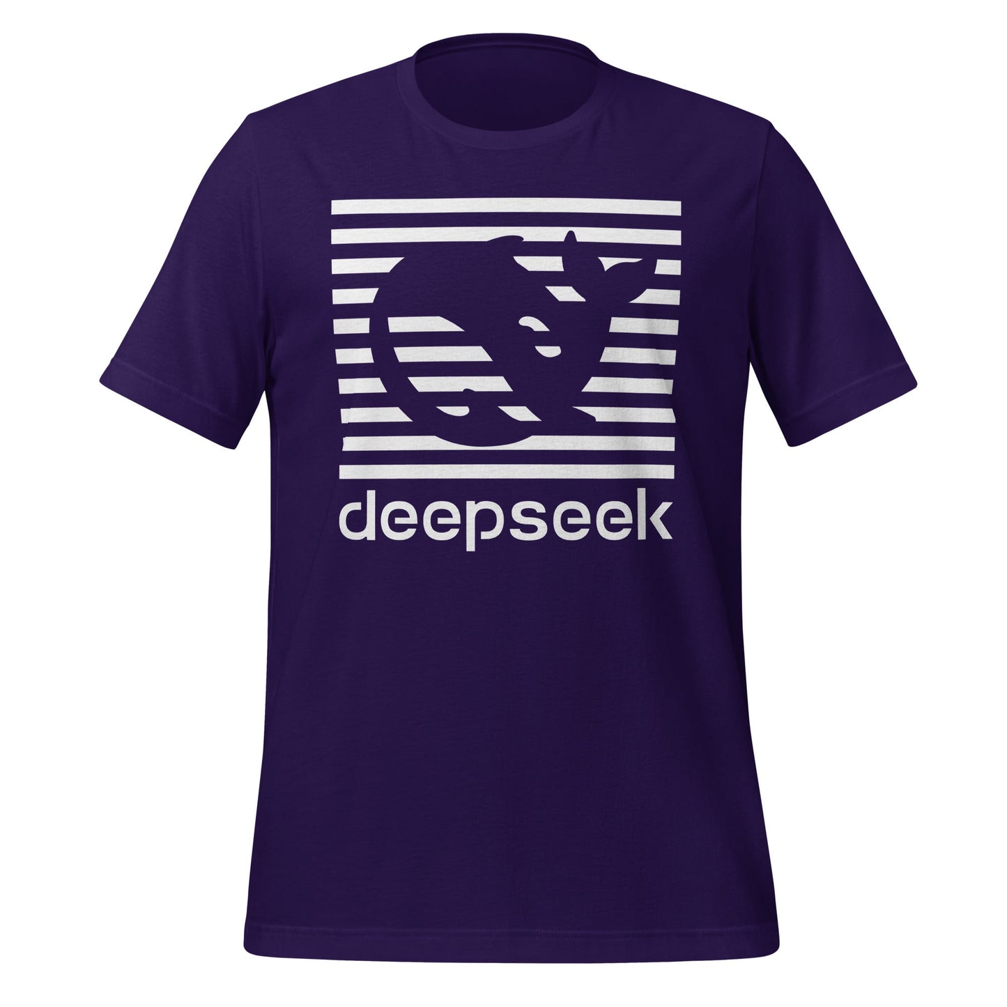 Product mockup photo of the DeepSeek Stripes T Shirt (unisex) Team Purple / M.