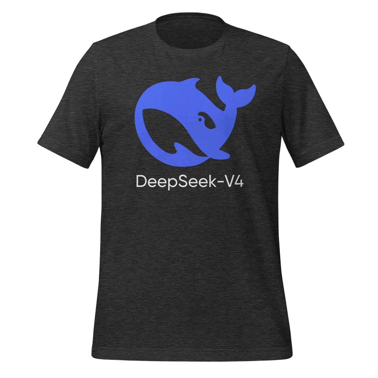 Product mockup photo of the DeepSeek V4 T Shirt (unisex) Dark Grey Heather / M.