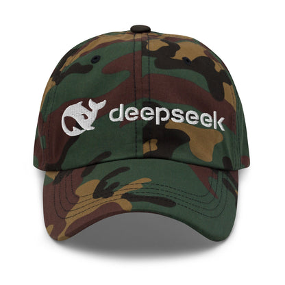 Image of the DeepSeek White Logo Cap Green Camo.