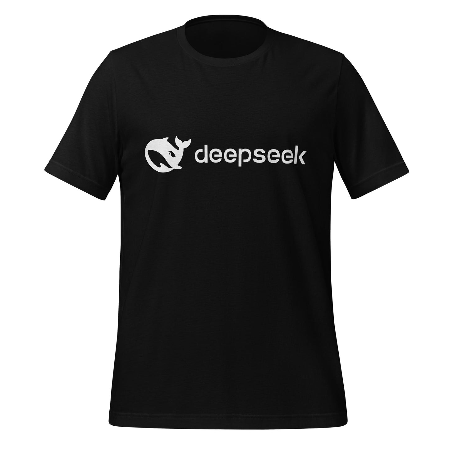 Product mockup photo of the DeepSeek White Logo T Shirt (unisex) Black / M.