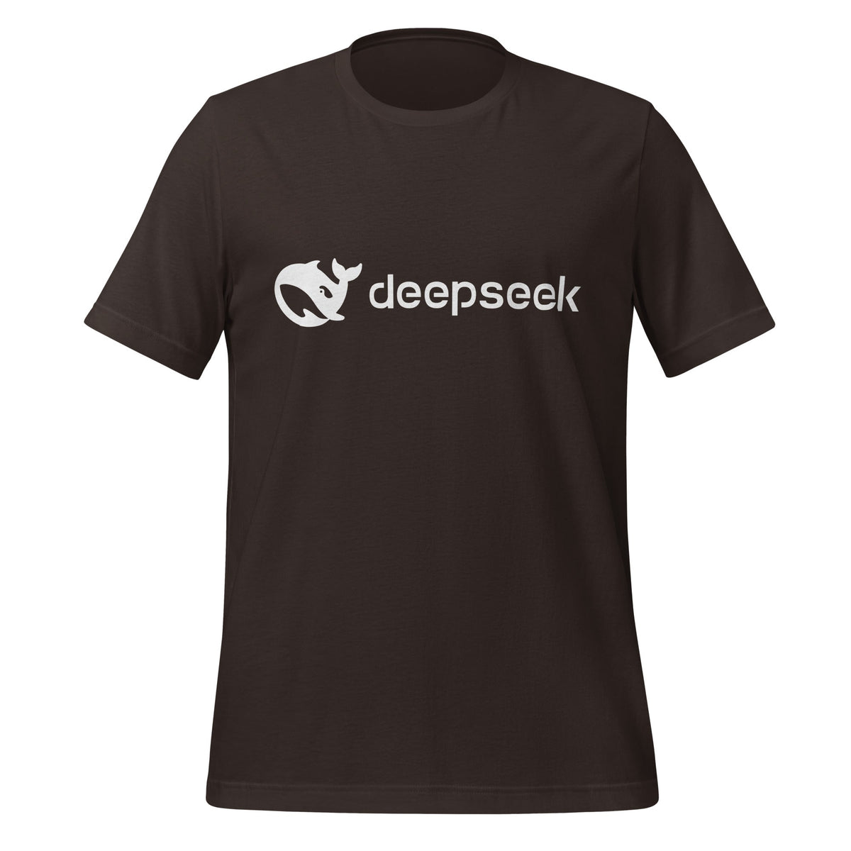 Product mockup photo of the DeepSeek White Logo T Shirt (unisex) Brown / M.