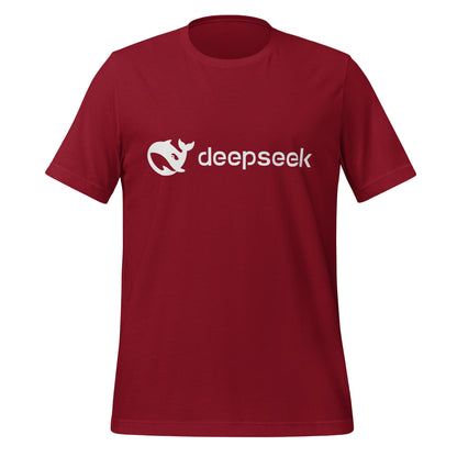 Product mockup photo of the DeepSeek White Logo T Shirt (unisex) Cardinal / M.