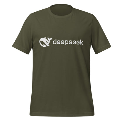 Product mockup photo of the DeepSeek White Logo T Shirt (unisex) Military Green / M.