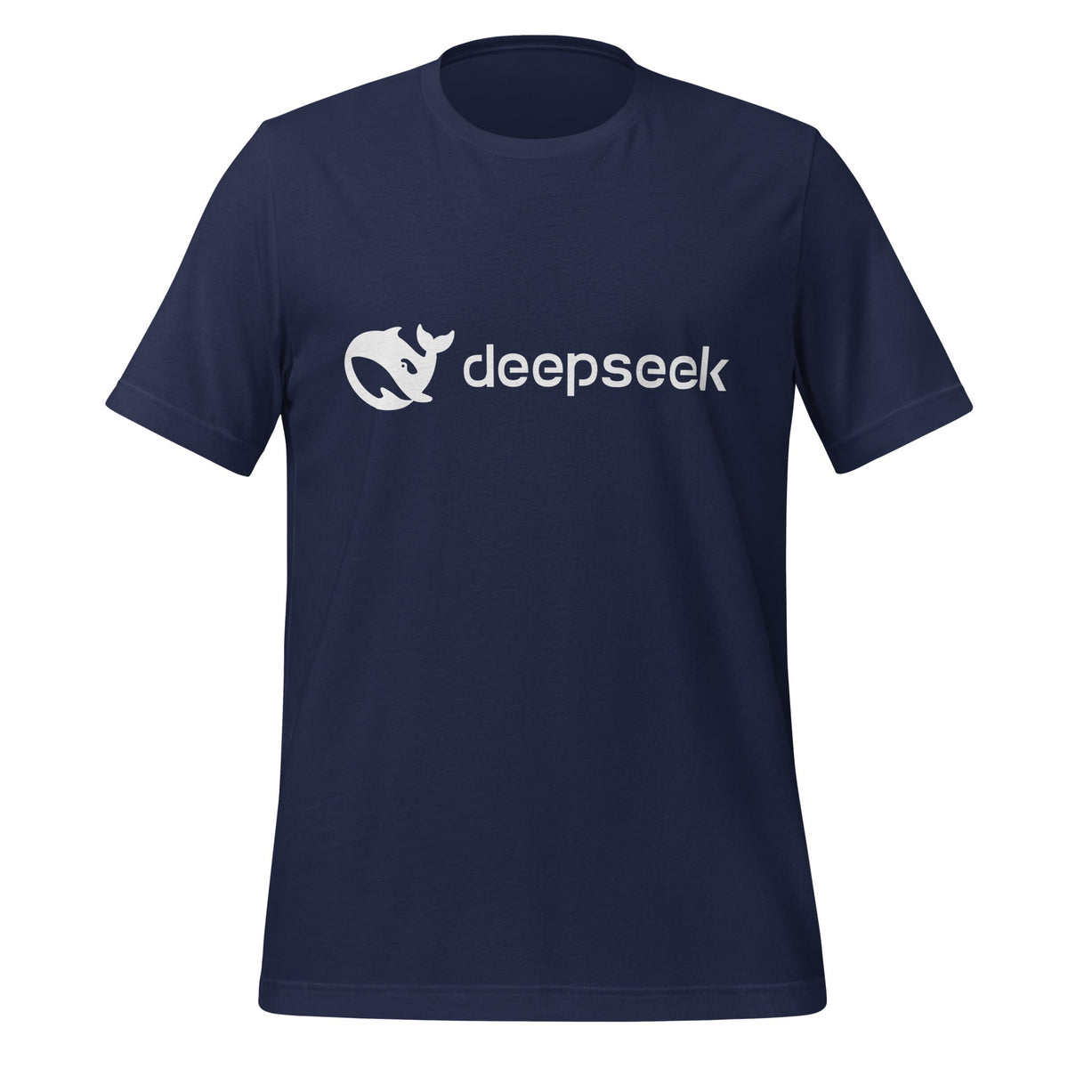 Product mockup photo of the DeepSeek White Logo T Shirt (unisex) Navy / M.