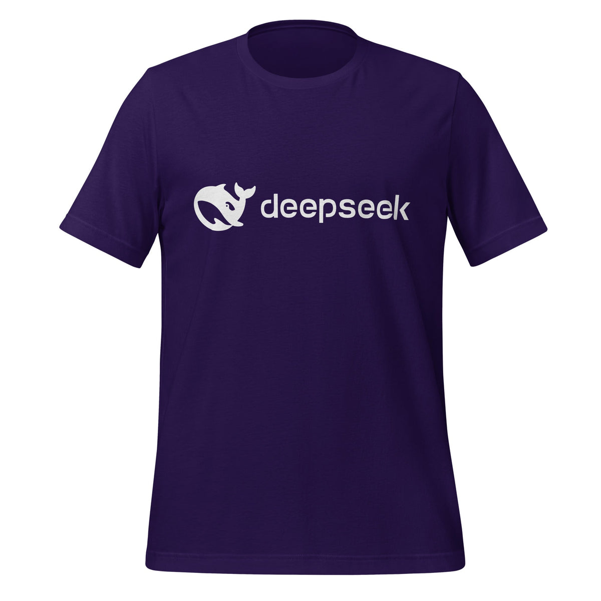 Product mockup photo of the DeepSeek White Logo T Shirt (unisex) Team Purple / M.
