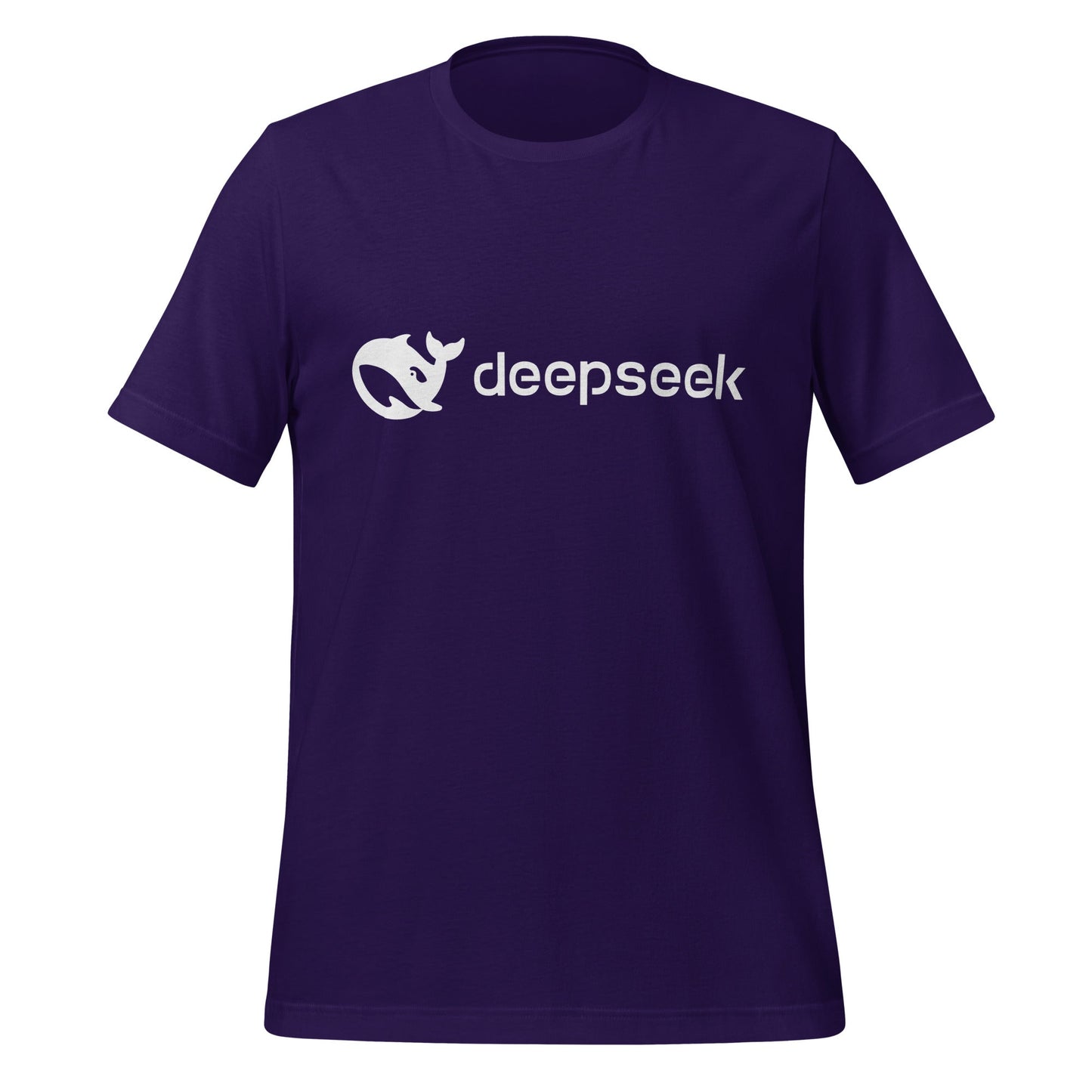 Product mockup photo of the DeepSeek White Logo T Shirt (unisex) Team Purple / M.