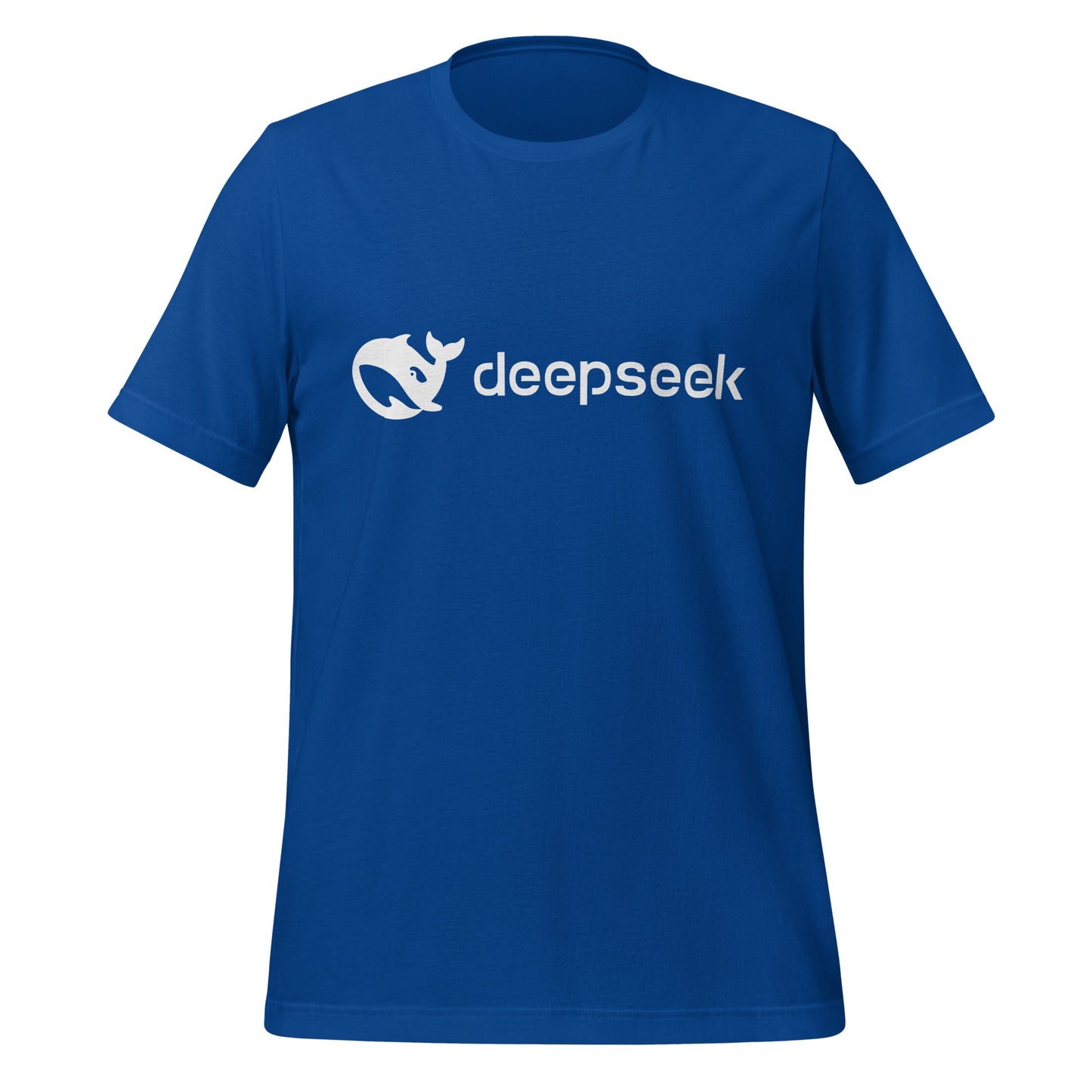 Product mockup photo of the DeepSeek White Logo T Shirt (unisex) True Royal / M.