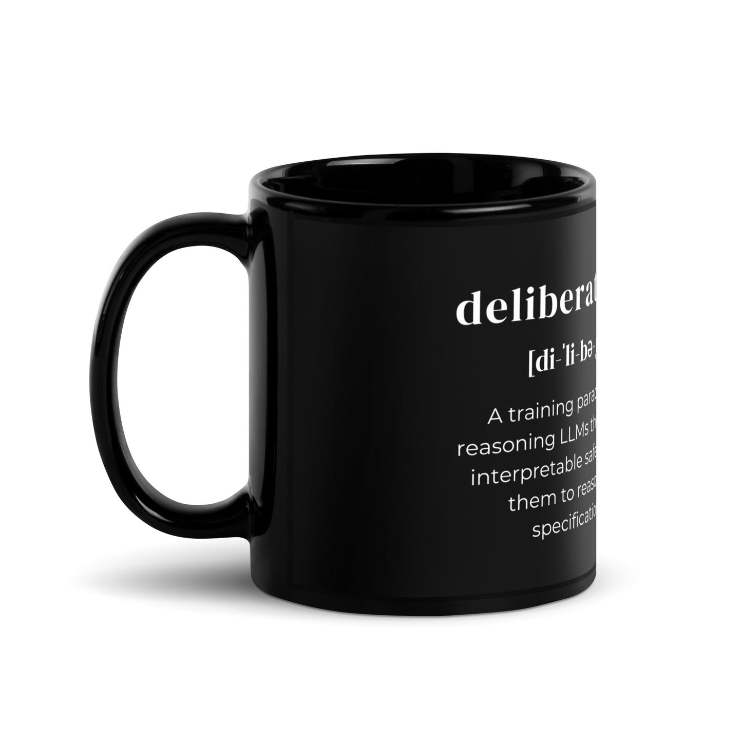 Image of the Definition of Deliberative Alignment Black Glossy Mug.