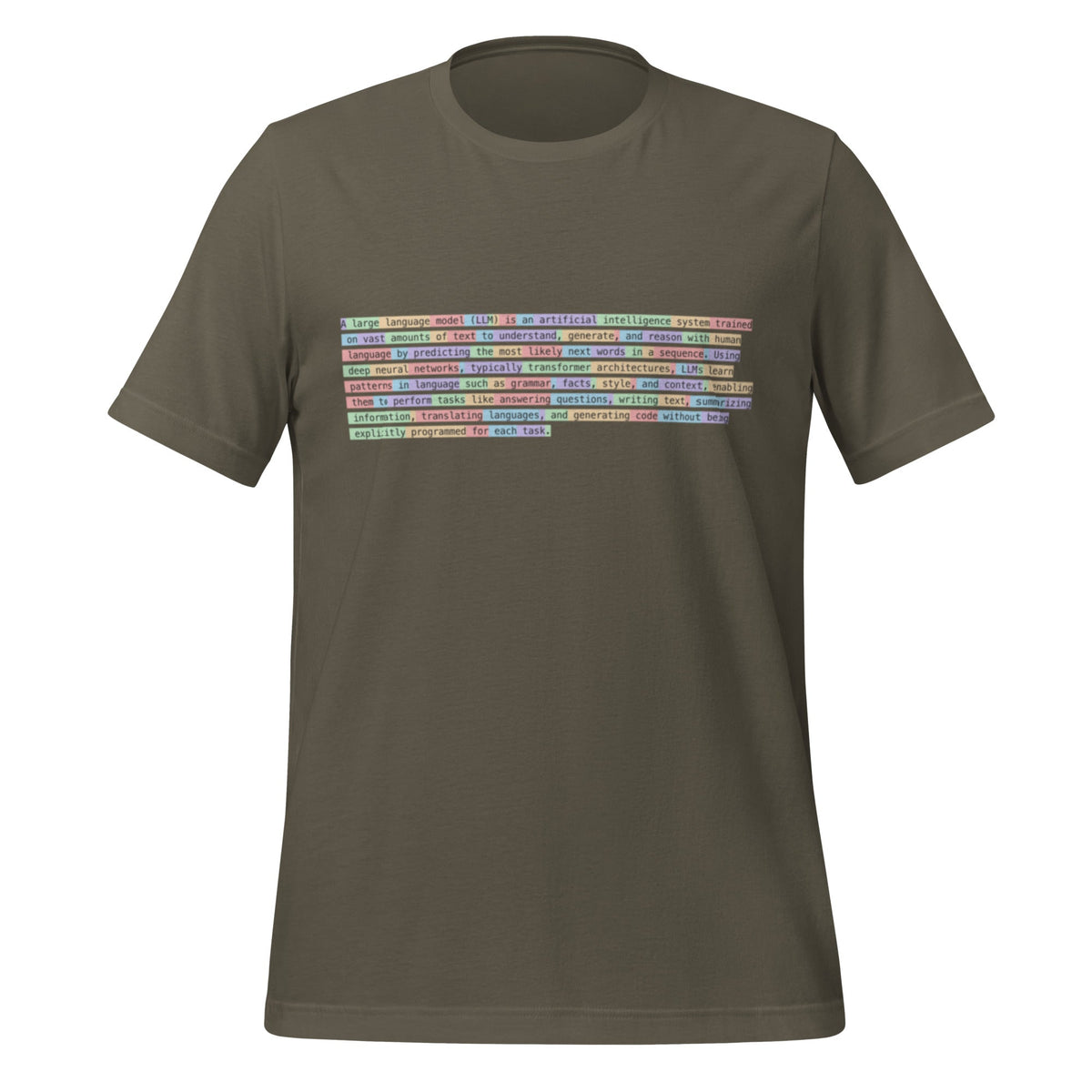 Image of the Definition of Large Language Model (LLM) Tokenized T-Shirt (unisex) Army / S.