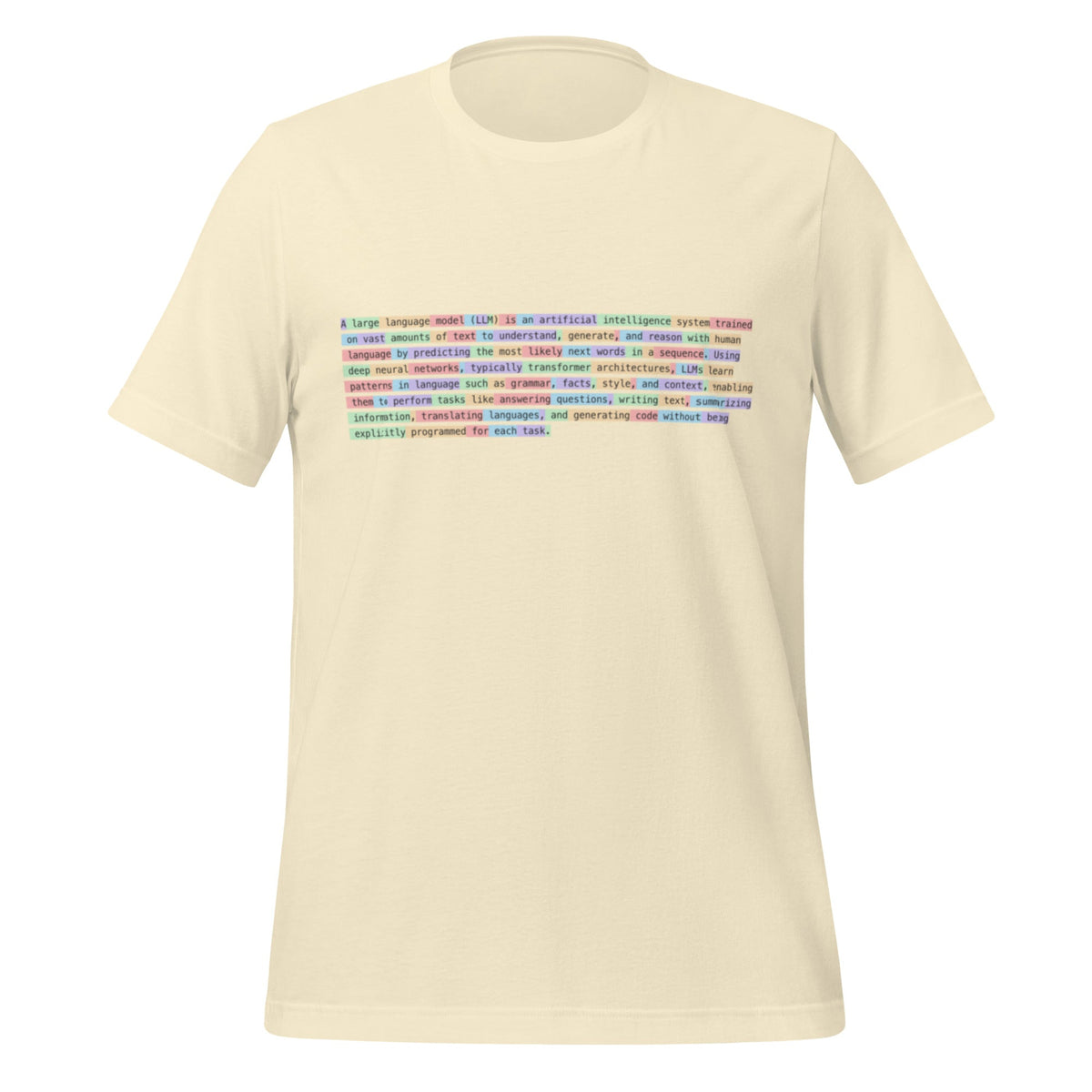 Image of the Definition of Large Language Model (LLM) Tokenized T-Shirt (unisex) Natural / XS.