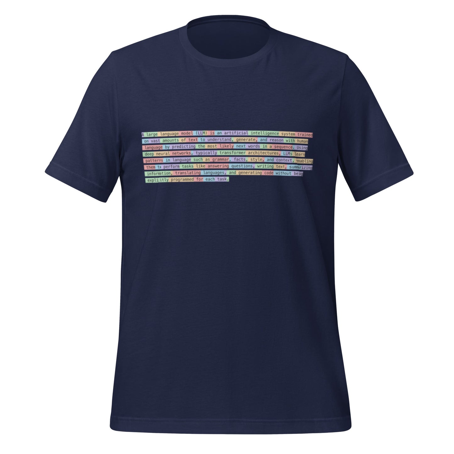 Image of the Definition of Large Language Model (LLM) Tokenized T-Shirt (unisex) Navy / XS.