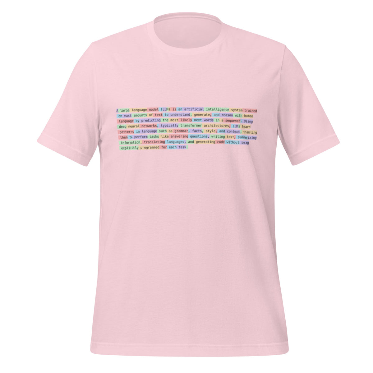 Image of the Definition of Large Language Model (LLM) Tokenized T-Shirt (unisex) Soft Pink / S.