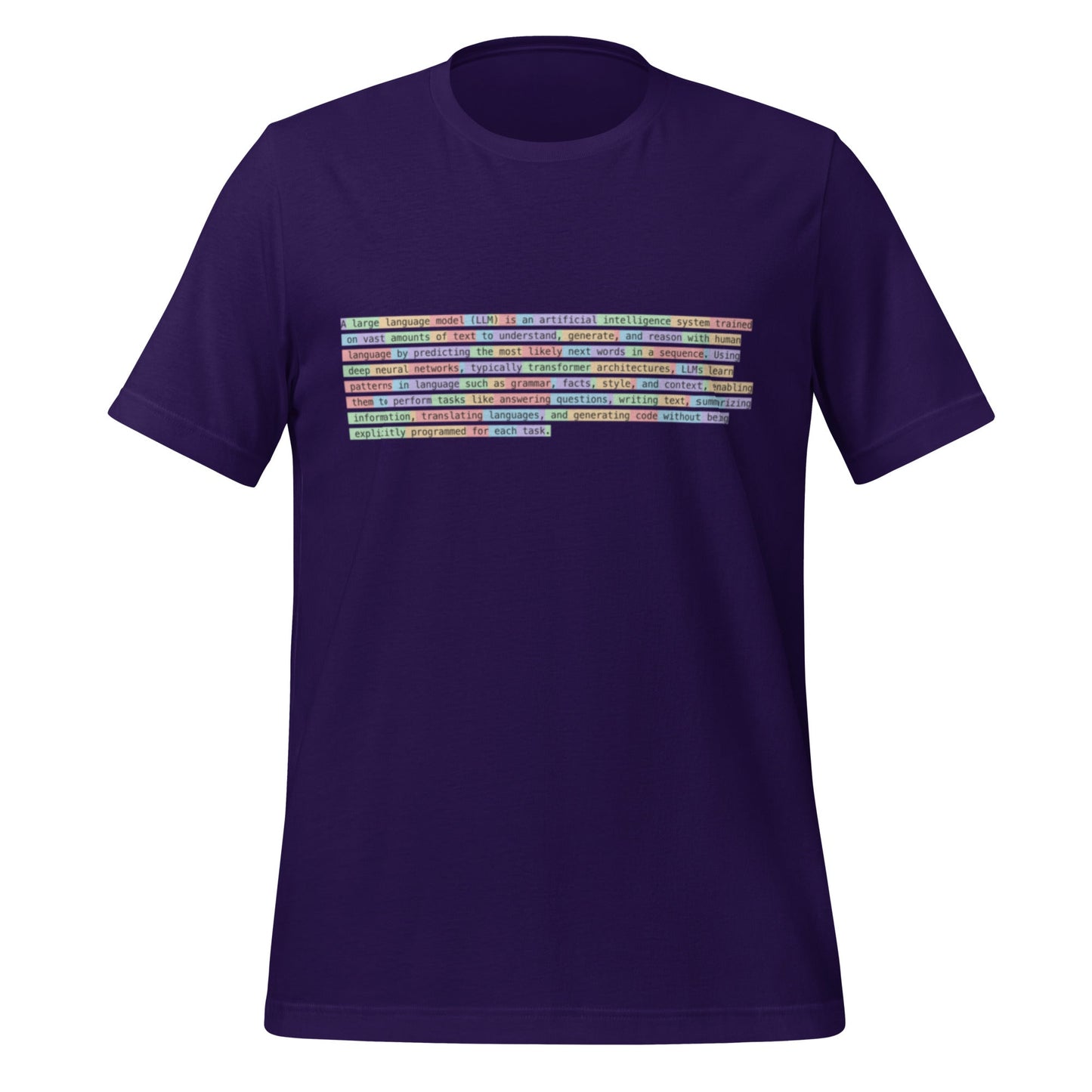 Image of the Definition of Large Language Model (LLM) Tokenized T-Shirt (unisex) Team Purple / XS.