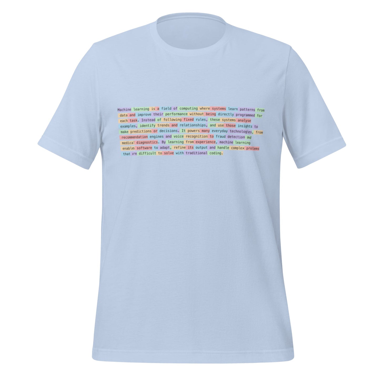 Image of the Definition of Machine Learning Tokenized T-Shirt (unisex) Baby Blue / M.