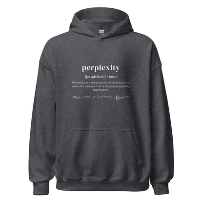 Product mockup photo of the Definition of Perplexity Hoodie (unisex) Dark Heather / M.
