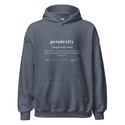 Product mockup photo of the Definition of Perplexity Hoodie (unisex) Heather Sport Dark Navy / M.