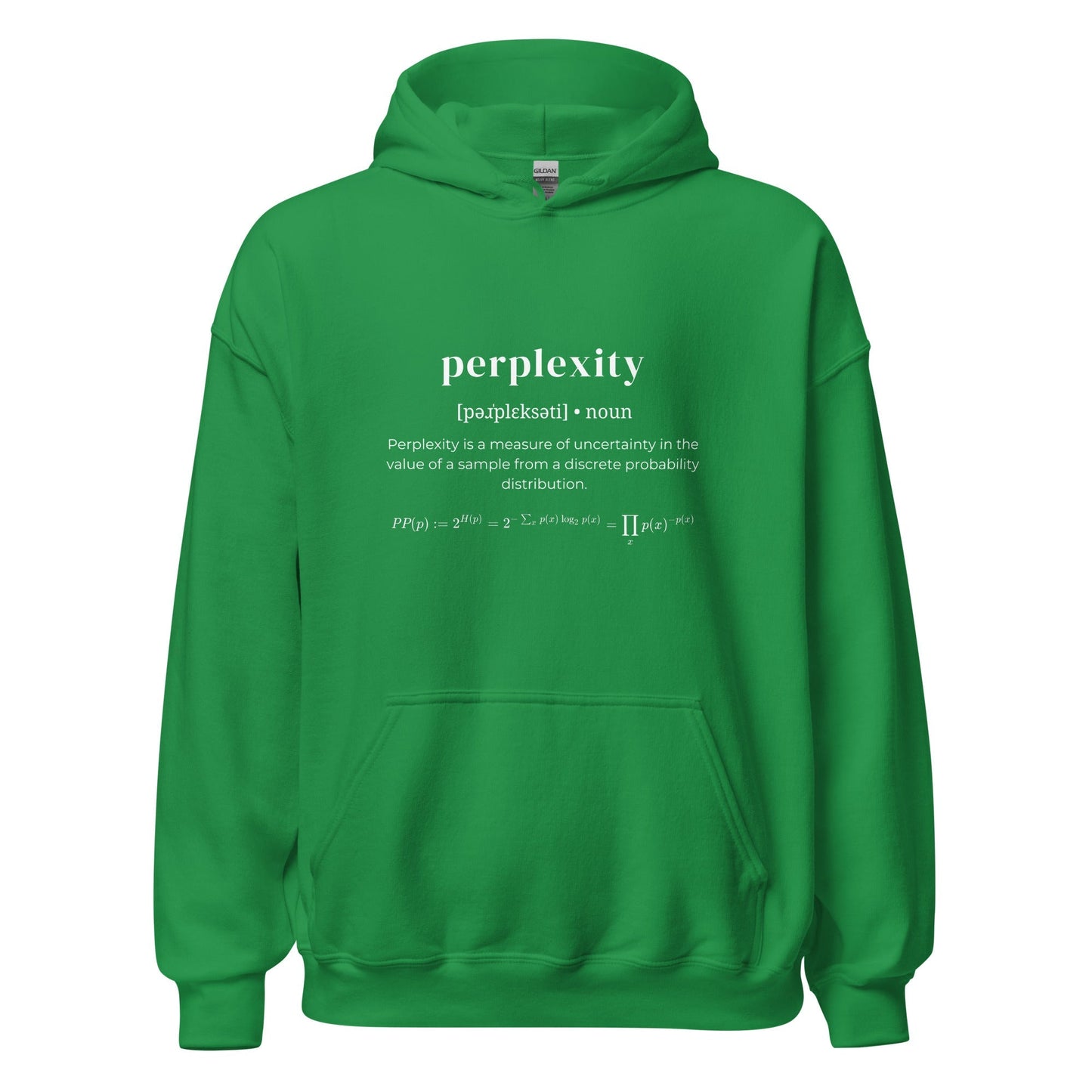 Product mockup photo of the Definition of Perplexity Hoodie (unisex) Irish Green / M.