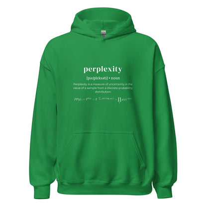 Product mockup photo of the Definition of Perplexity Hoodie (unisex) Irish Green / M.