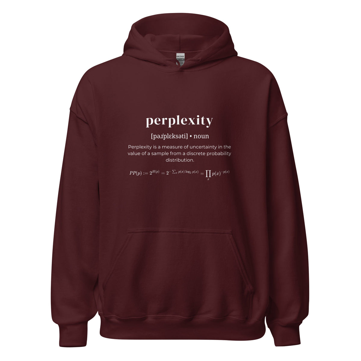 Product mockup photo of the Definition of Perplexity Hoodie (unisex) Maroon / M.