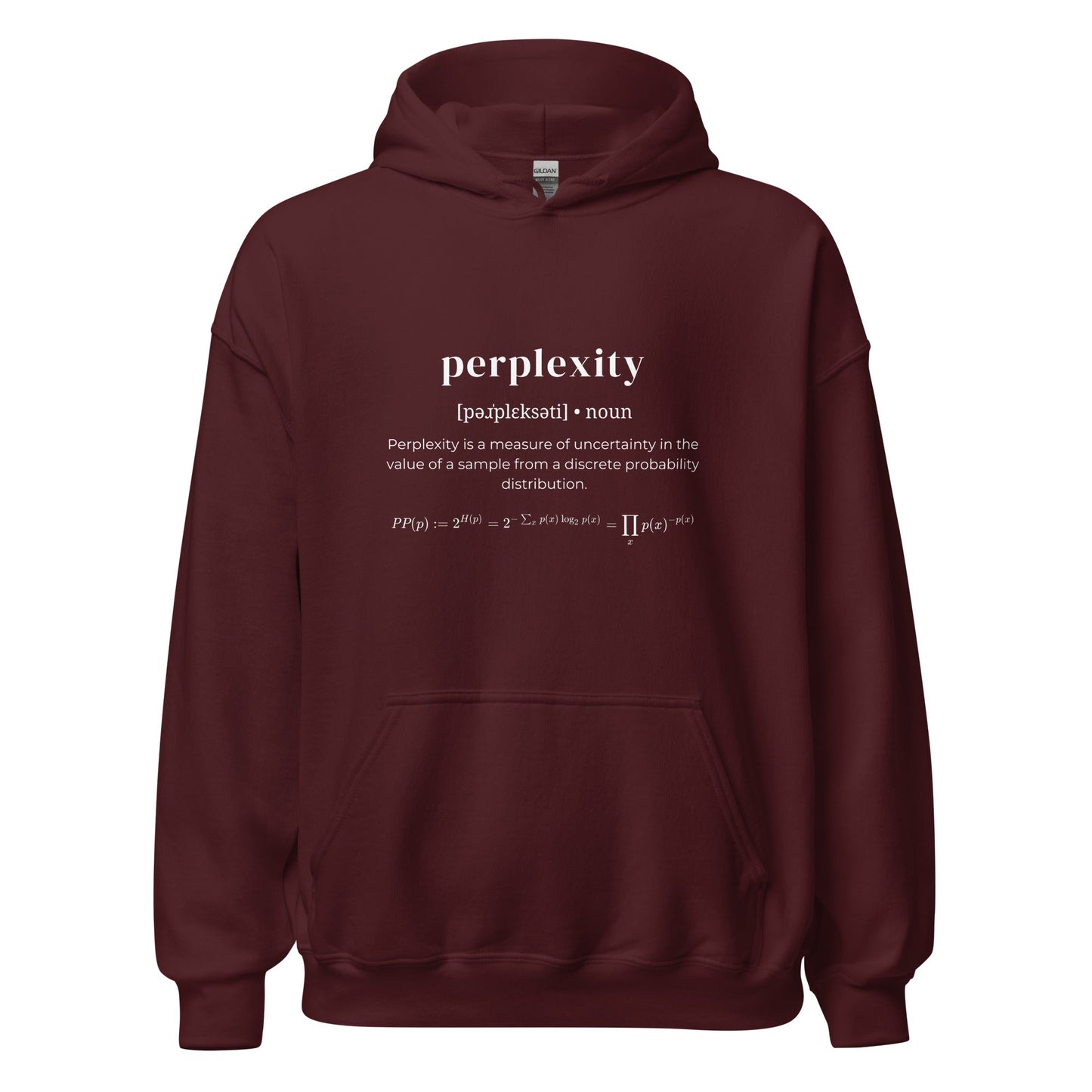 Product mockup photo of the Definition of Perplexity Hoodie (unisex) Maroon / M.