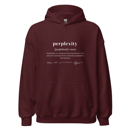 Product mockup photo of the Definition of Perplexity Hoodie (unisex) Maroon / M.