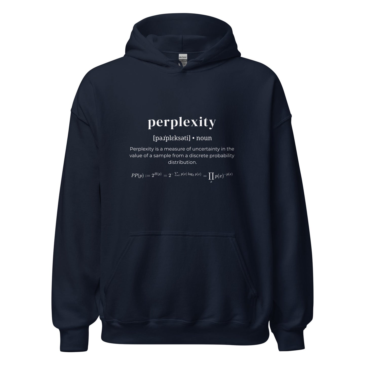 Product mockup photo of the Definition of Perplexity Hoodie (unisex) Navy / M.