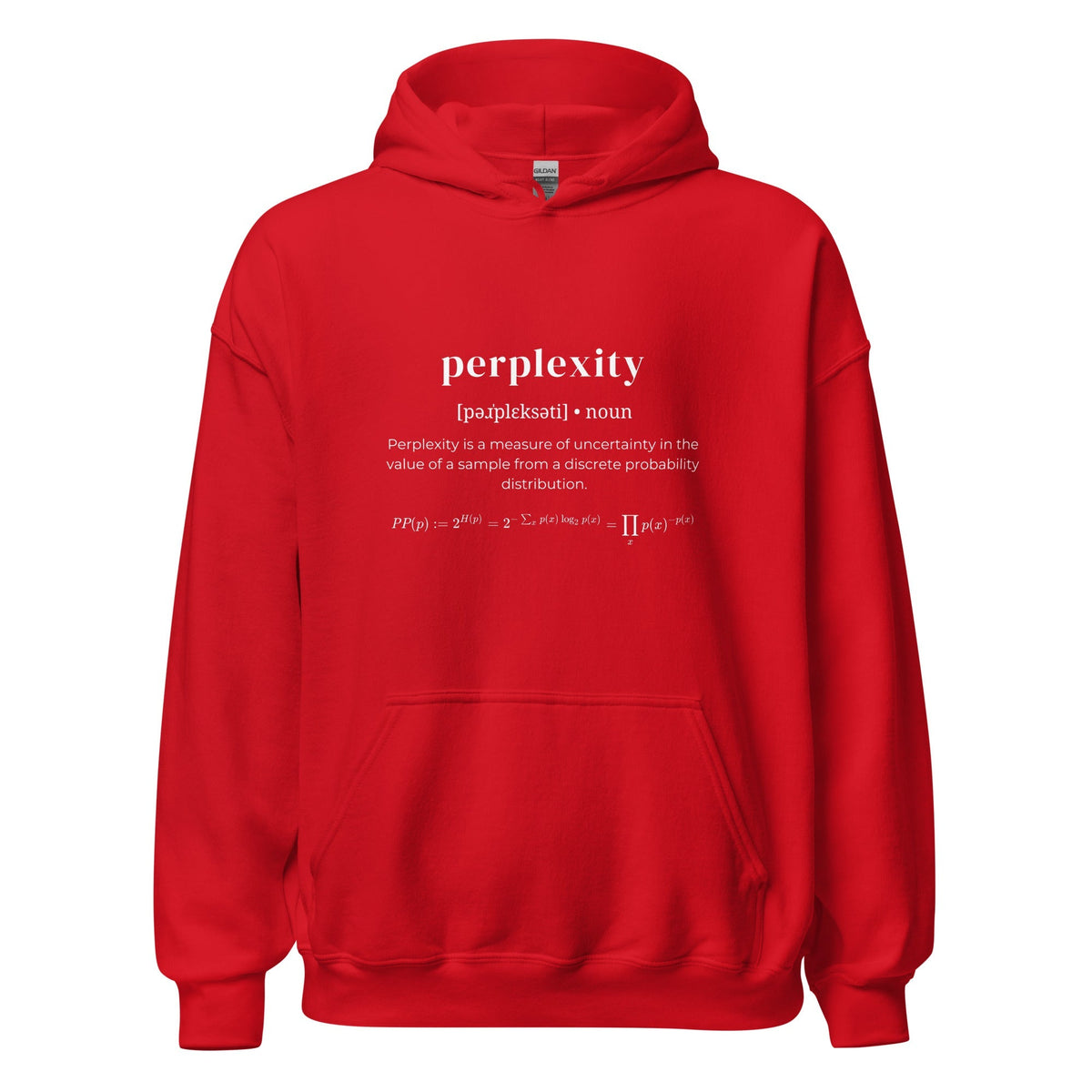 Product mockup photo of the Definition of Perplexity Hoodie (unisex) Red / M.