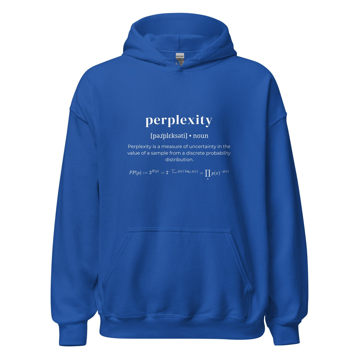 Product mockup photo of the Definition of Perplexity Hoodie (unisex) Royal / M.