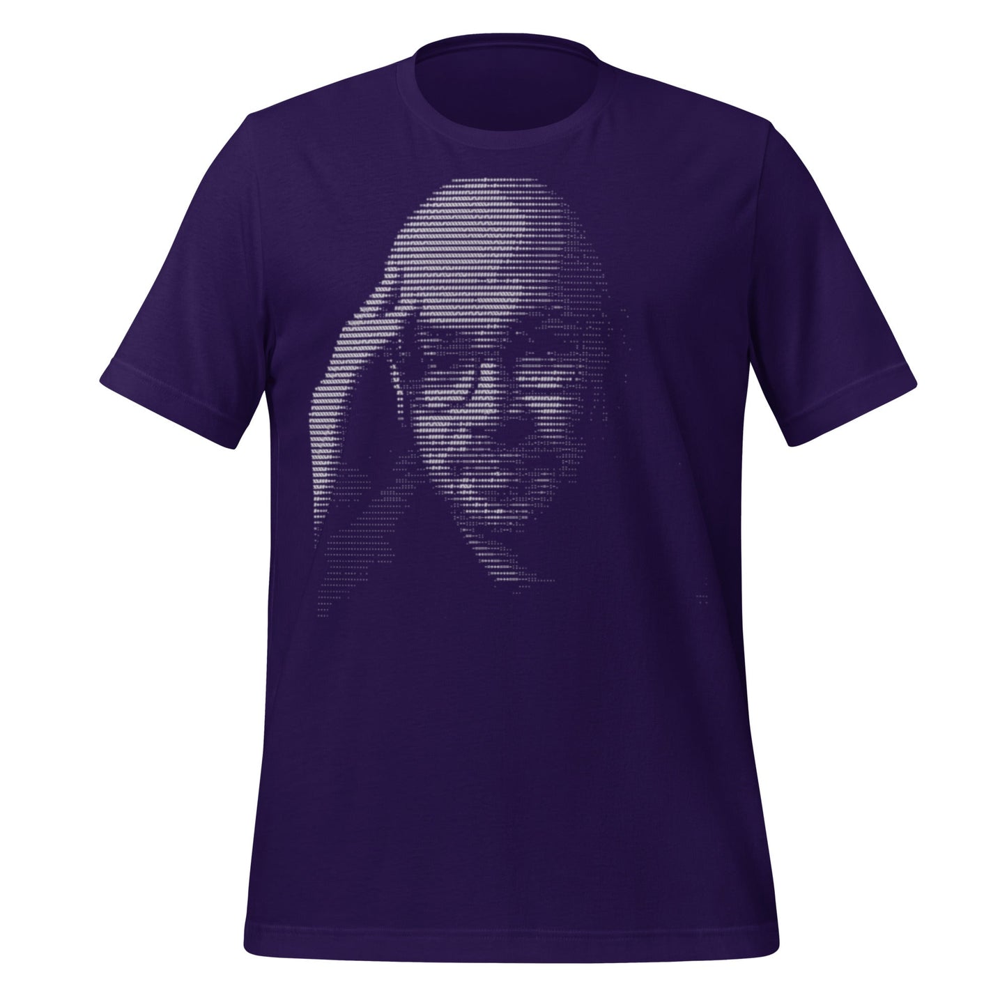 Product mockup photo of the Demis Hassabis ASCII Art T Shirt (unisex) Team Purple / M.