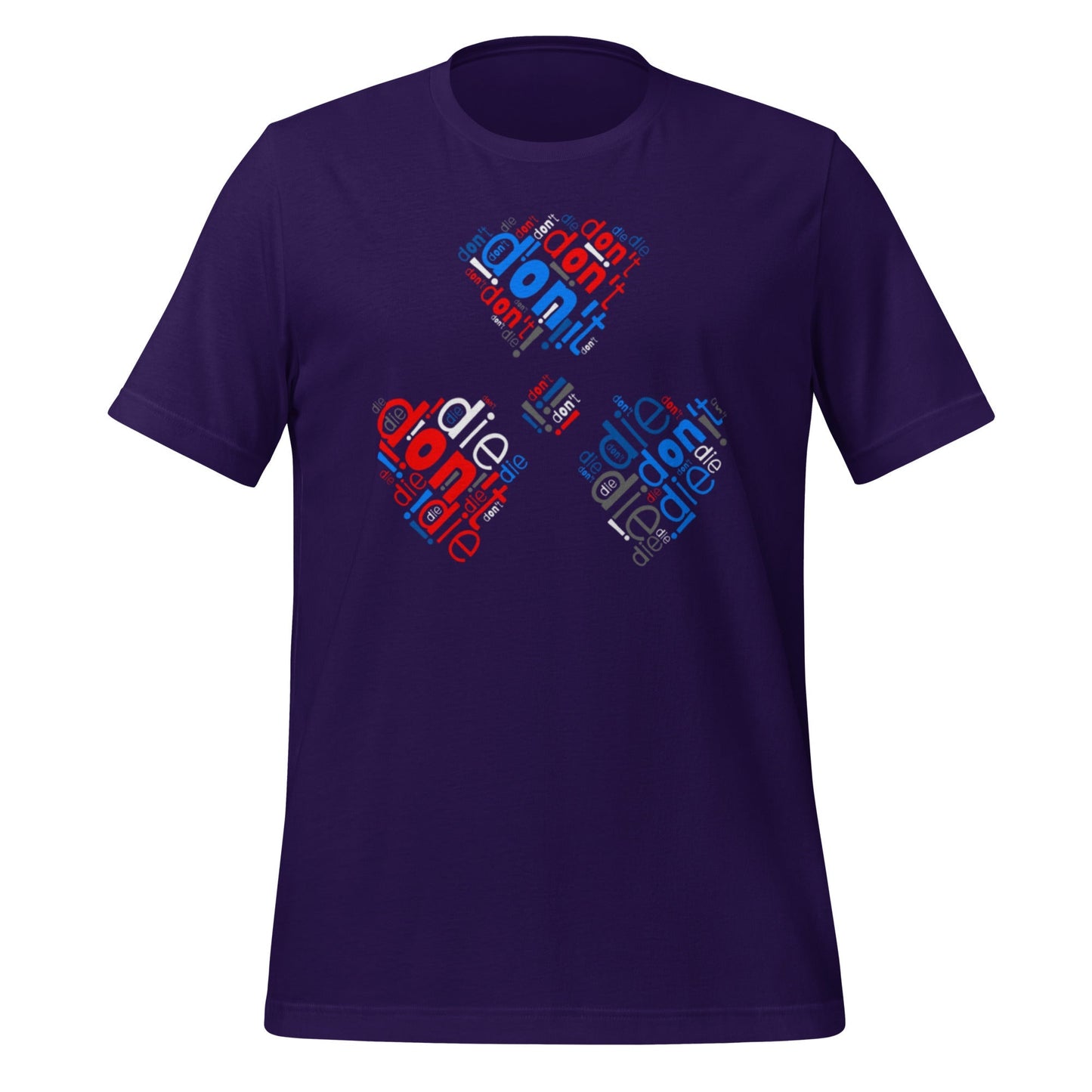 Image of the Don’t Die Radioactive Word Cloud T-Shirt (unisex) Team Purple / M.