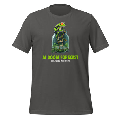 Product mockup photo of the Doom Predicted Win for AI T Shirt (unisex) Asphalt / M.