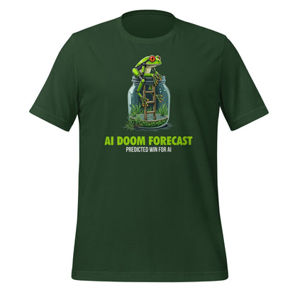 Product mockup photo of the Doom Predicted Win for AI T Shirt (unisex) Forest / M.