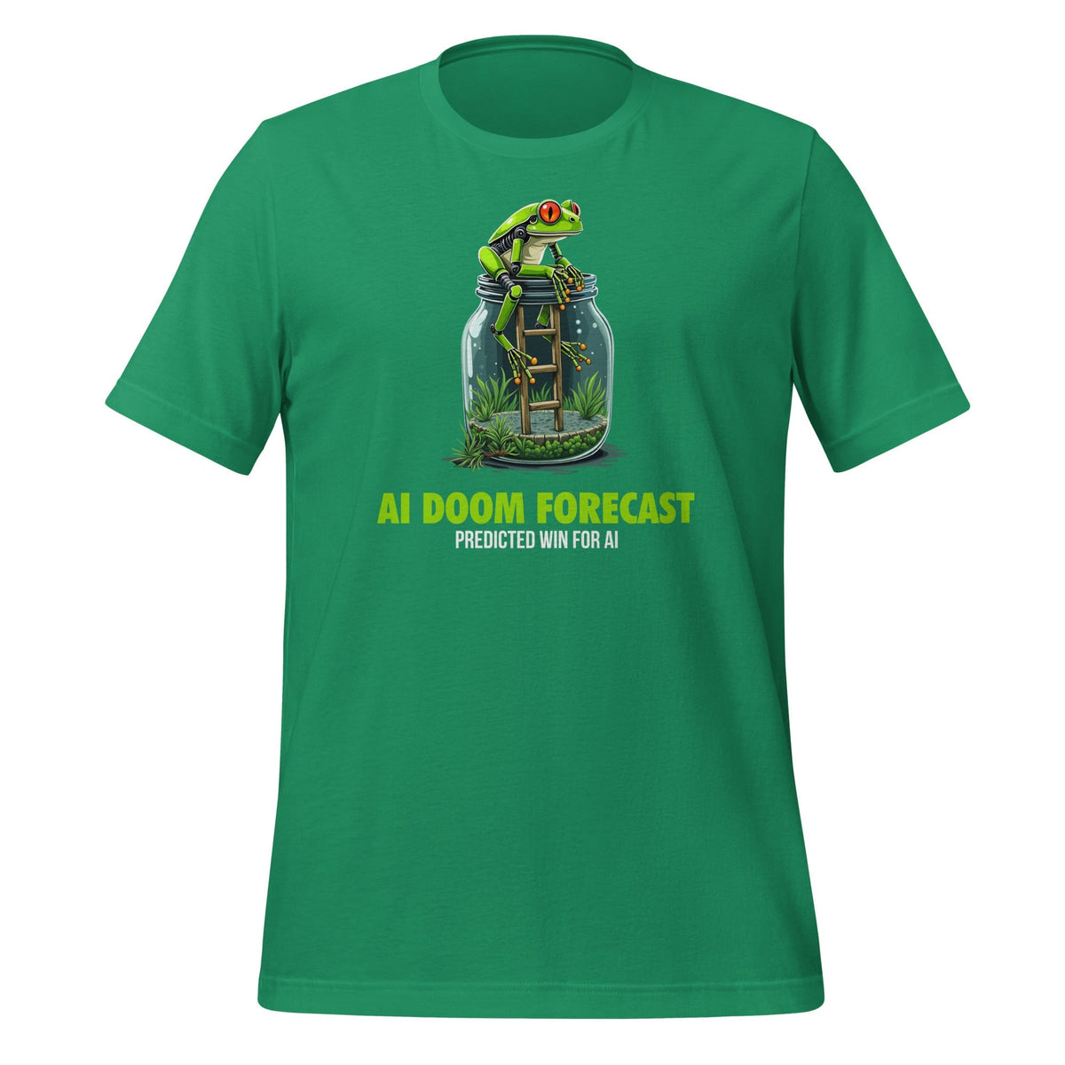 Product mockup photo of the Doom Predicted Win for AI T Shirt (unisex) Kelly / M.