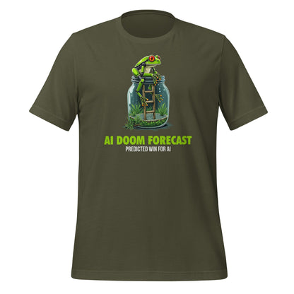 Product mockup photo of the Doom Predicted Win for AI T Shirt (unisex) Military Green / M.