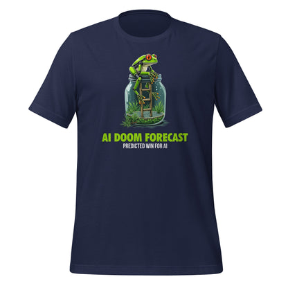 Product mockup photo of the Doom Predicted Win for AI T Shirt (unisex) Navy / M.