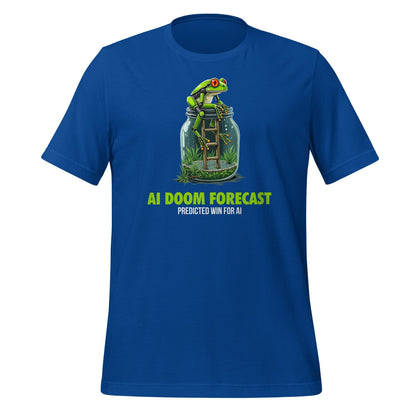 Product mockup photo of the Doom Predicted Win for AI T Shirt (unisex) True Royal / M.