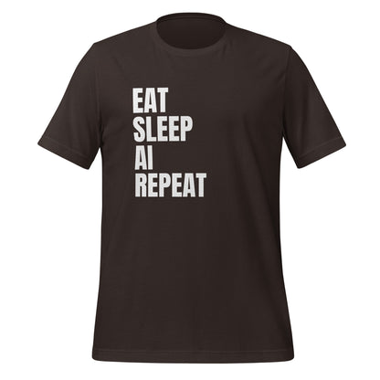 Product mockup photo of the EAT SLEEP AI REPEAT T Shirt 1 (unisex) Brown / M.