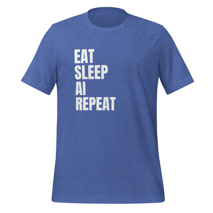 Product mockup photo of the EAT SLEEP AI REPEAT T Shirt 1 (unisex) Heather True Royal / M.
