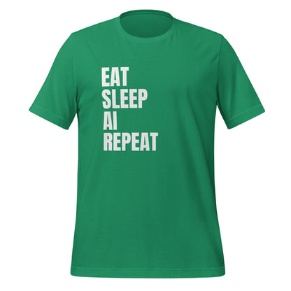 Product mockup photo of the EAT SLEEP AI REPEAT T Shirt 1 (unisex) Kelly / M.