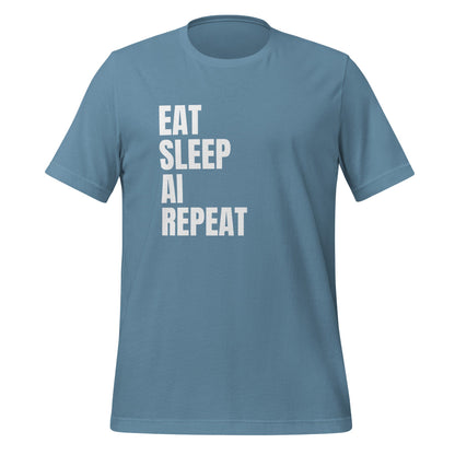 Product mockup photo of the EAT SLEEP AI REPEAT T Shirt 1 (unisex) Steel Blue / M.
