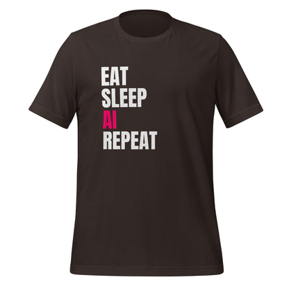 Product mockup photo of the EAT SLEEP AI REPEAT T Shirt 2 (unisex) Brown / M.