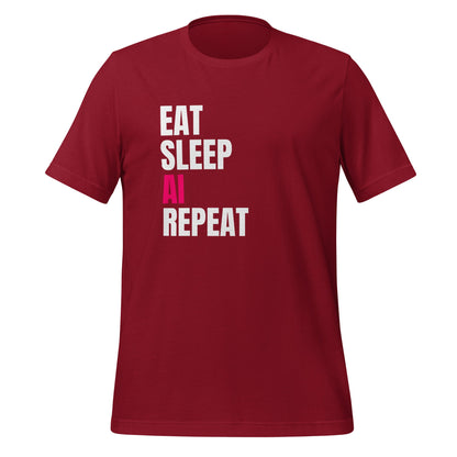 Product mockup photo of the EAT SLEEP AI REPEAT T Shirt 2 (unisex) Cardinal / M.