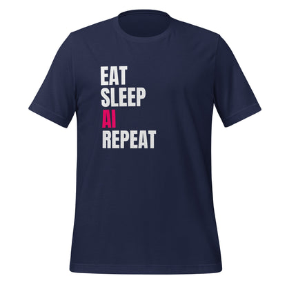 Product mockup photo of the EAT SLEEP AI REPEAT T Shirt 2 (unisex) Navy / M.