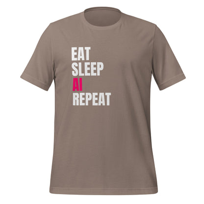 Product mockup photo of the EAT SLEEP AI REPEAT T Shirt 2 (unisex) Pebble / M.