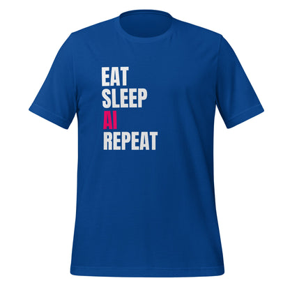Product mockup photo of the EAT SLEEP AI REPEAT T Shirt 2 (unisex) True Royal / M.