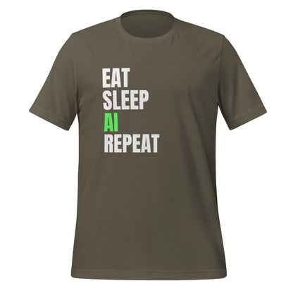 Product mockup photo of the EAT SLEEP AI REPEAT T Shirt 4 (unisex) Army / M.