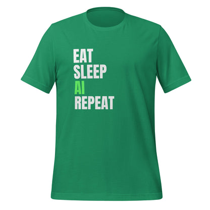 Product mockup photo of the EAT SLEEP AI REPEAT T Shirt 4 (unisex) Kelly / M.