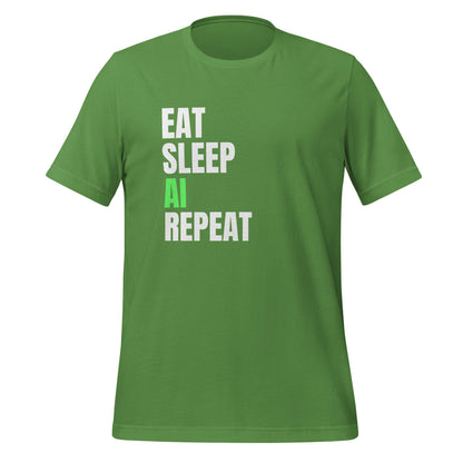 Product mockup photo of the EAT SLEEP AI REPEAT T Shirt 4 (unisex) Leaf / M.