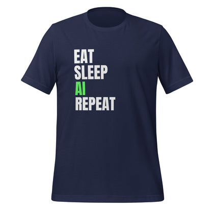 Product mockup photo of the EAT SLEEP AI REPEAT T Shirt 4 (unisex) Navy / M.