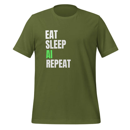 Product mockup photo of the EAT SLEEP AI REPEAT T Shirt 4 (unisex) Olive / M.